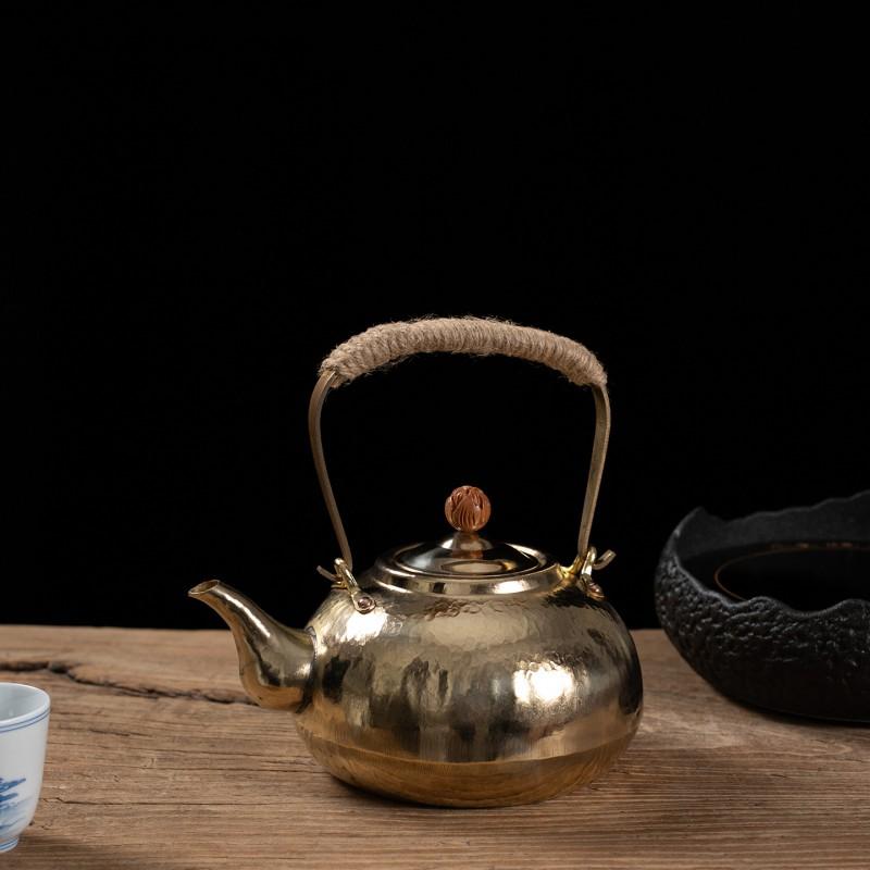 Handcrafted Large Copper Teapot 750ml 1000ml Vintage Style Kettle Gongfu Tea Brewing With Hammered Finish