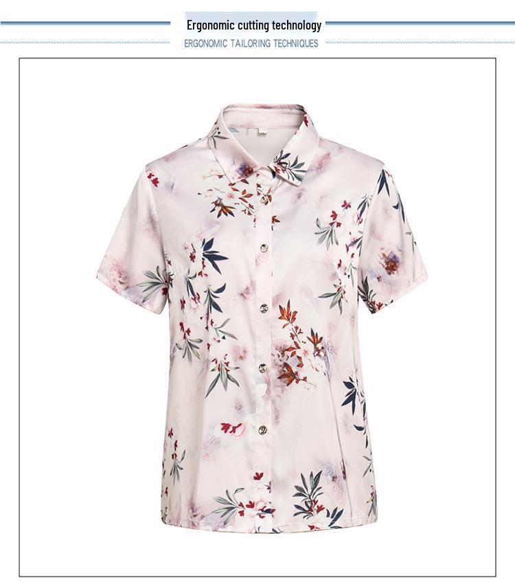 Summer Silk Cardigan Shirt: Elegant Short-Sleeve for Middle-aged and Elderly Women