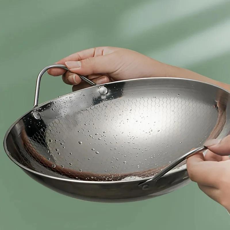 1pc 29cm/11inch stainless steel honeycomb skillet non-stick with handle scratch-resistant cooking pasta steak porridge ramen