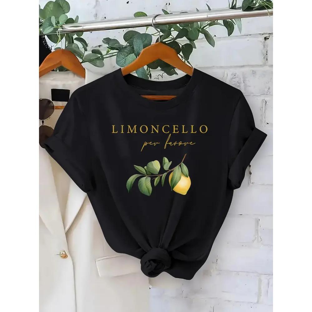 

Fashion Design Lemon Print Short Sleeve Print Clothing Women s T-Shirt 90s Clothing Women s Top Tee S