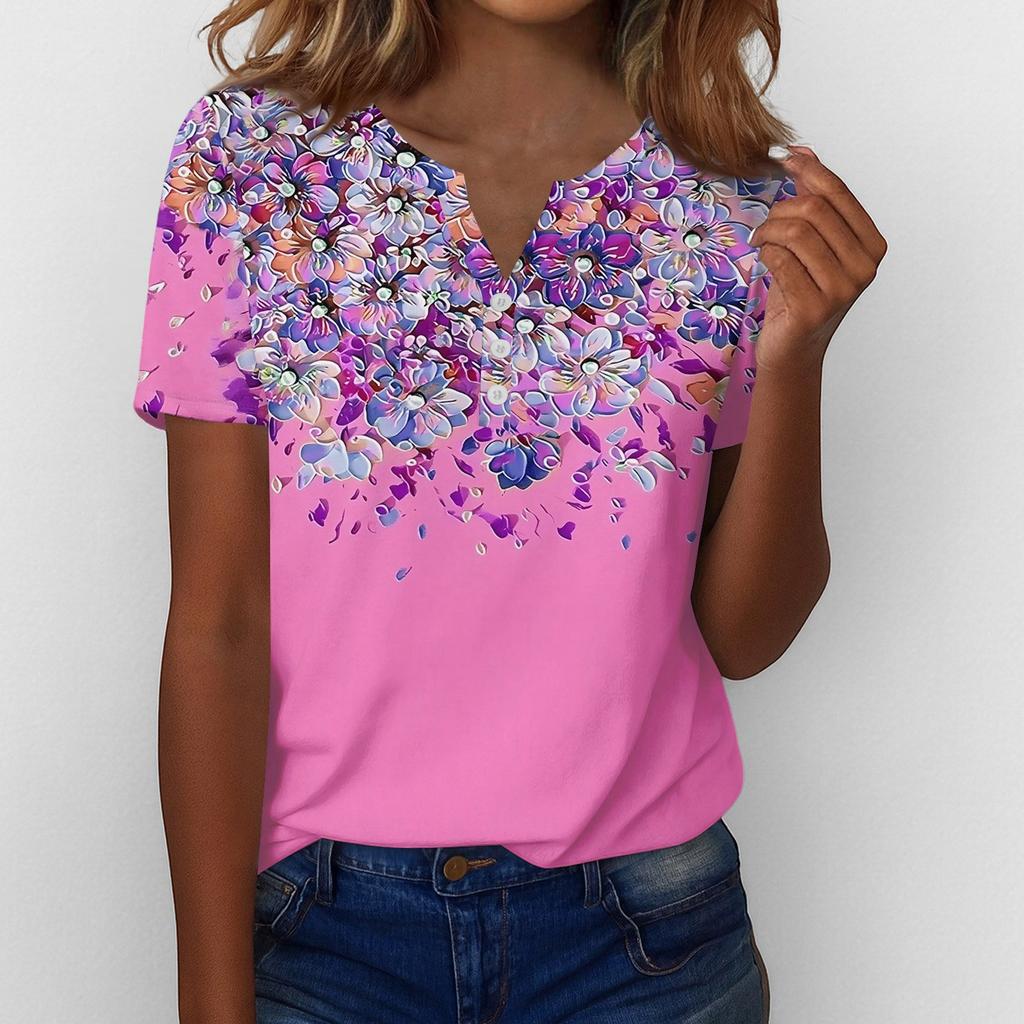 Sommer Oberteile für Damen Knopfleisten Blusen für Damen Elegant Lässig V-Ausschnitt T-Shirts