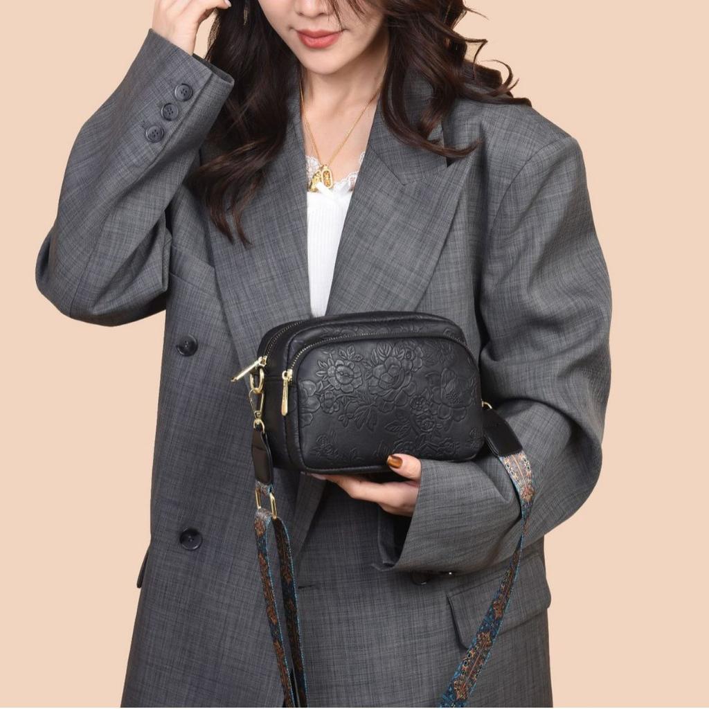 Retro Wide Shoulder Strap Small Square Bag for Autumn New Style Bag for Women with High-end Fashion Simple Single-shoulder Crossbody Bag