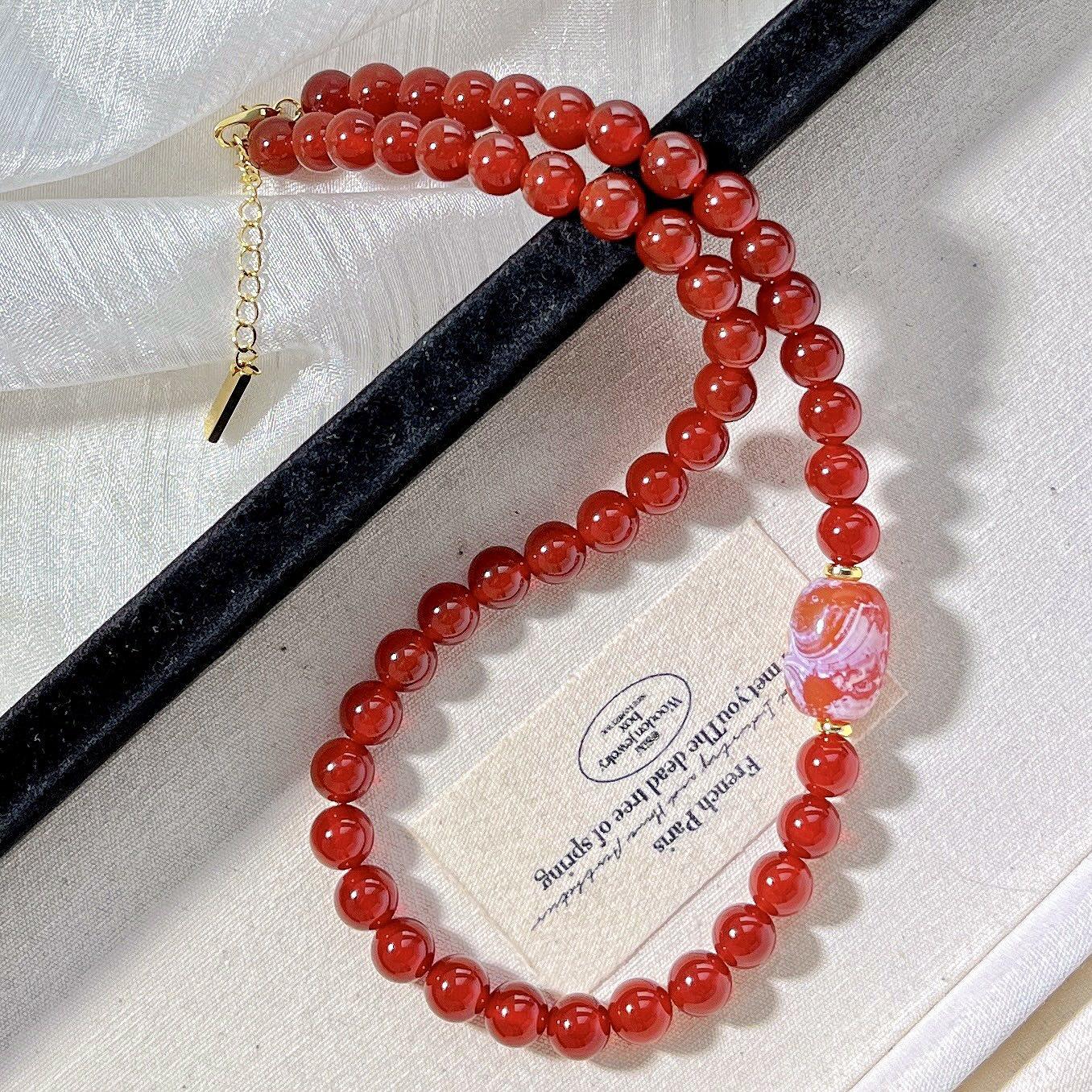 Vintage High Quality Natural Chalcedony Agate Design Necklace Collarbone Chain