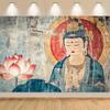 VIKAMA Dunhuang Wind Guanyin Bodhisattva Tapestry Vintage Mural Lotus Living Room Background Wall Room Decoration