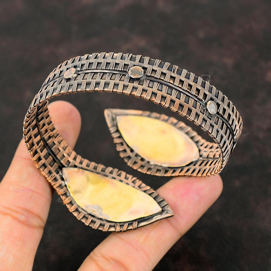 Miedziana Bransoletka Turkusowa Miedziana Bransoletka Miedziana Opleciona Kamieniem Szlachetnym Miedziana Biżuteria Ręcznie Robiona Bransoletka Mankieta Prezent Dla Niego