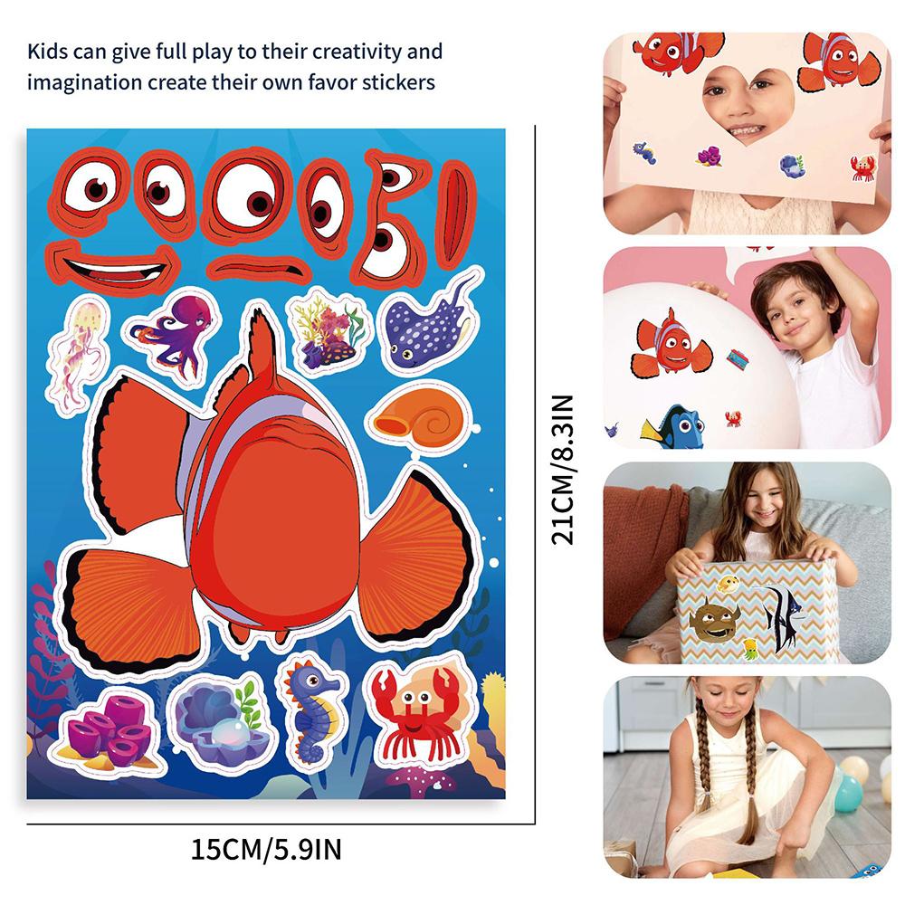 8/16 Blätter Findet Nemo Cartoon Puzzle Aufkleber Gesicht gestalten DIY Lustiges Thema Party Spiel Puzzlespiel Aufkleber für Kinderspielzeug