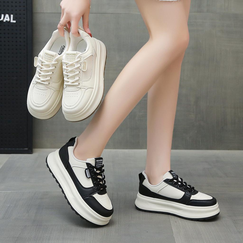 Stepping on shit little white shoes women's 2025 new popular spring versatile thick-soled imitation leather student leisure sports board shoes