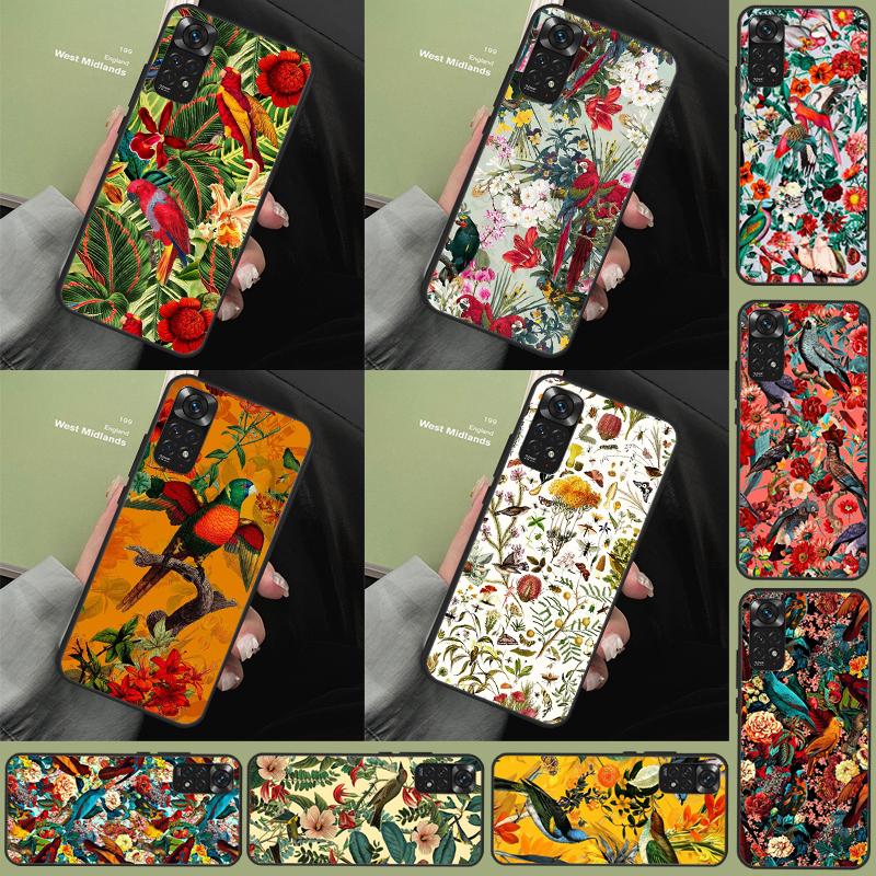 Garden Birds Vintage Tropical FLORAL Funda For Xiaomi Redmi Note 13 Pro 14 9 10 11 12 9S 10S 11S 12S Redmi 13C 10C 12C 14C Case