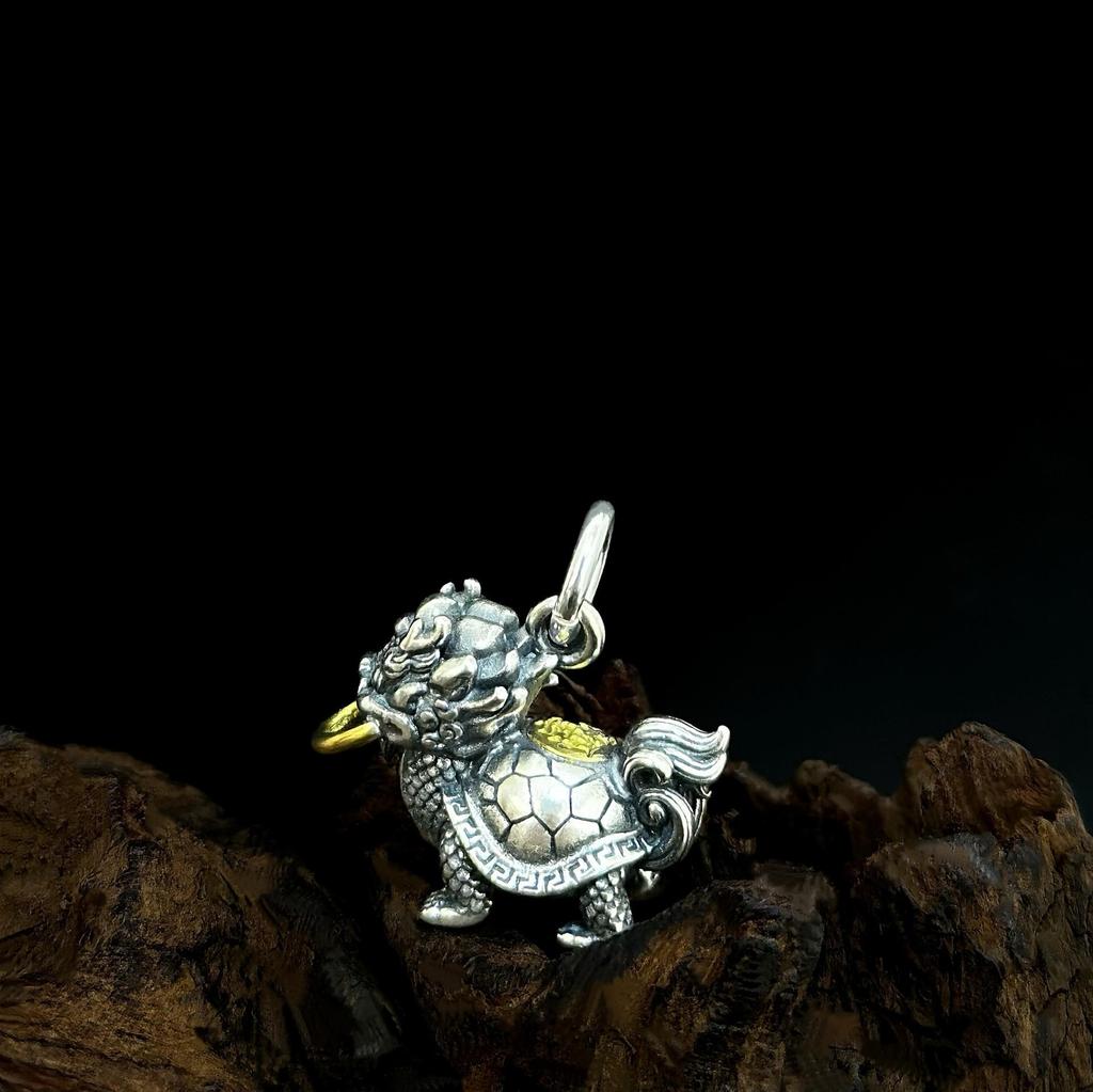 S925 Sterling Silver Dragon Turtle Pendant - Retro Ethnic Charm, Chinese Style Auspicious Necklace