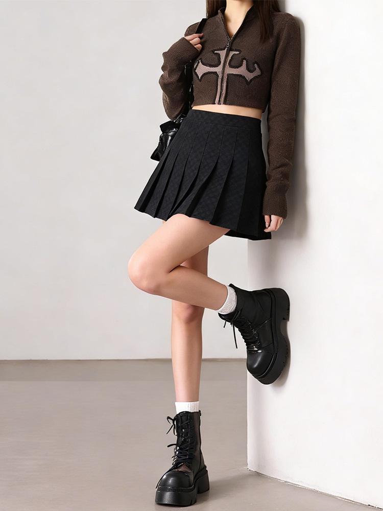 2025 Autumn/Winter Retro High-Waist Plaid Pleated Skirt