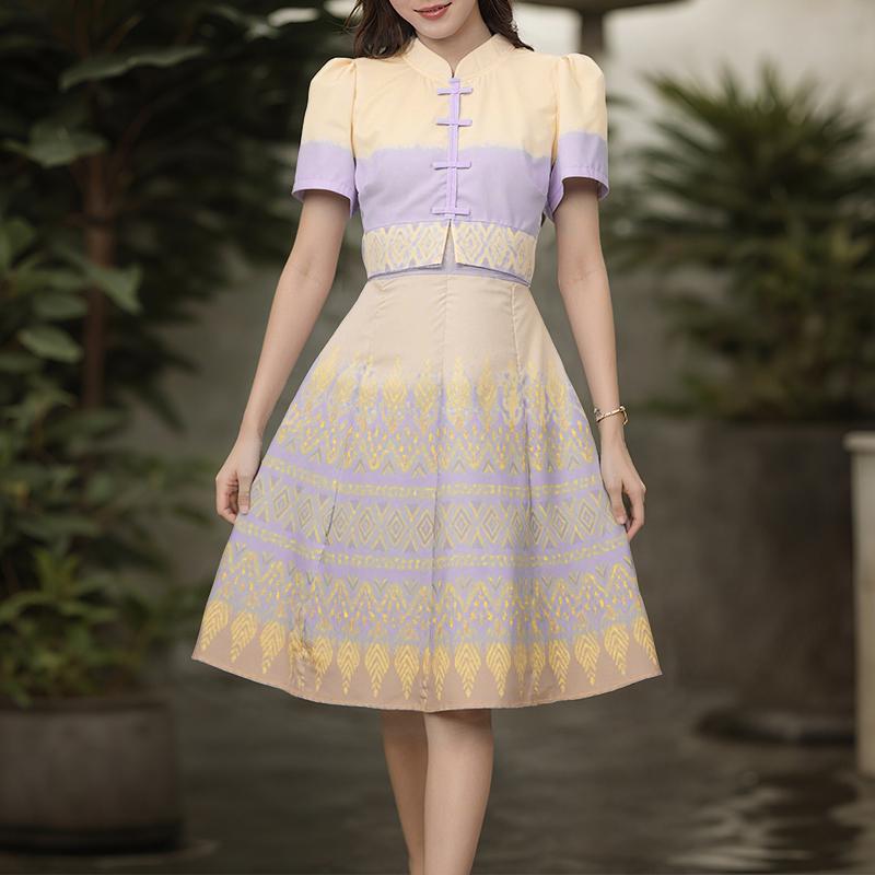 

ZANZEA Женское летнее платье с принтом, повседневное, с коротким рукавом и воротником-стойкой 5XL жёлтый