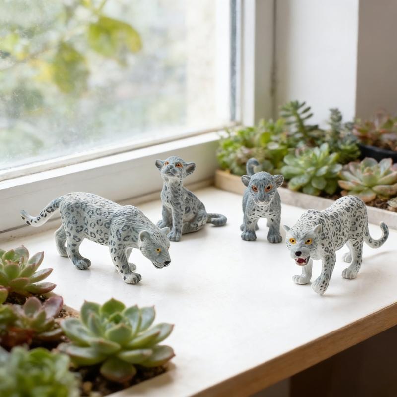 Highly Detailed Snow Leopard Statue PVC Wildlife Animal Miniature Figurine Decoration For Desk And Shelf Decoration