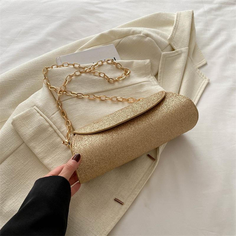 French personality trend literary bag women's new dinner bag sequined texture handbag chain shoulder messenger bag
