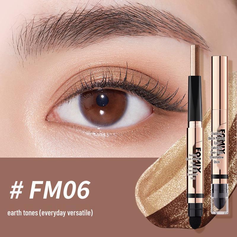 FOMIX Dazzling Two-Color Shimmer Eyeshadow Stick - Eye-Catching, Contouring & Highlighting with Fine Glitter in Earth Tones.