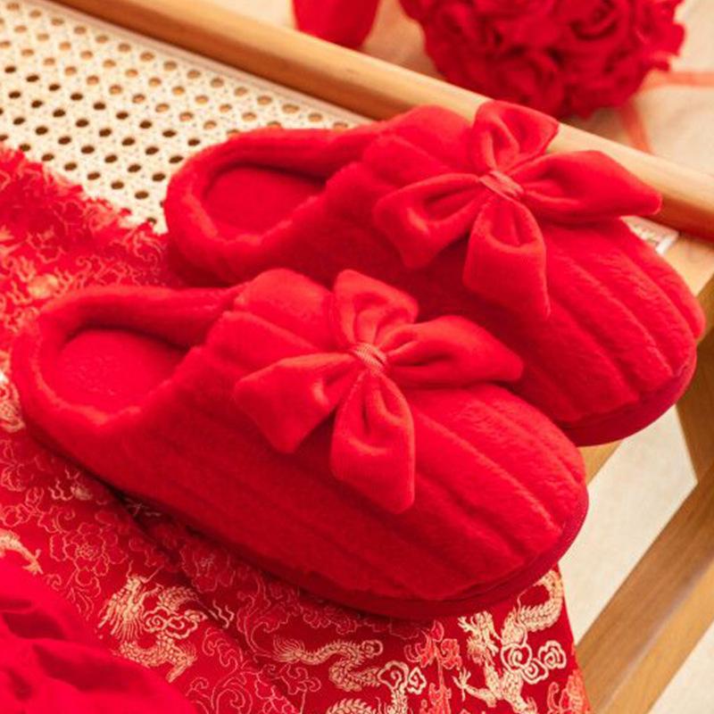Wedding linen slippers women's summer spring and autumn four seasons drag new wedding slippers dowry festive big red pair of natal year