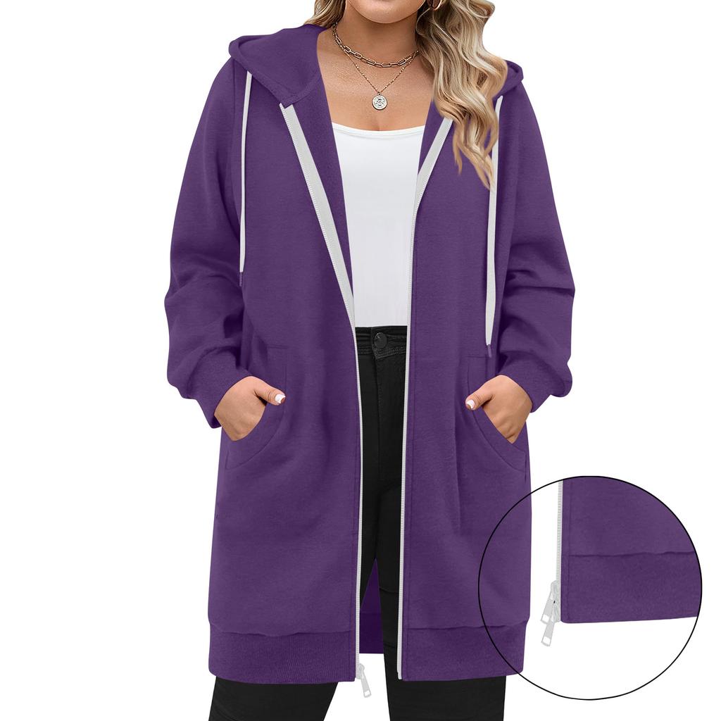 Women's Zip Up Hoodies Long Sleeve Long Tunic Sweatshirts Oversized Fleece Casual  Fall Jacket Coat With Pocket