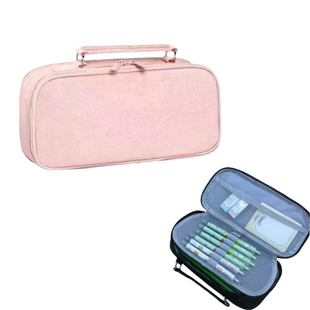 Large Capacity Double Zipper Canvas Pencil Case - Simple, Portable, Double Layer for Junior High Students