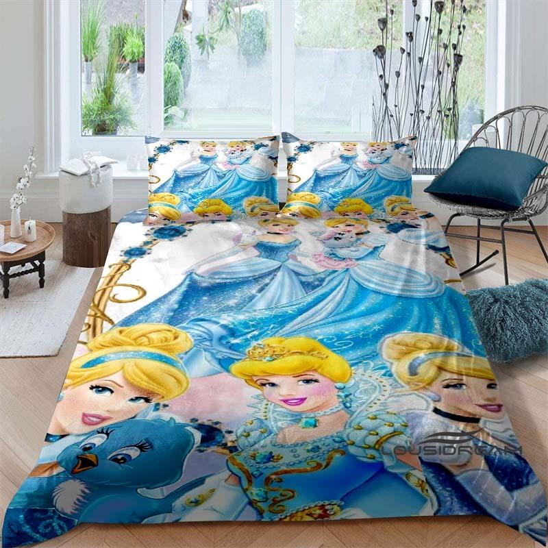 Cartoon-themed Cinderella fairy tale duvet cover and pillowcase bedding set, suitable for boys' and girls' bedrooms, and as a
