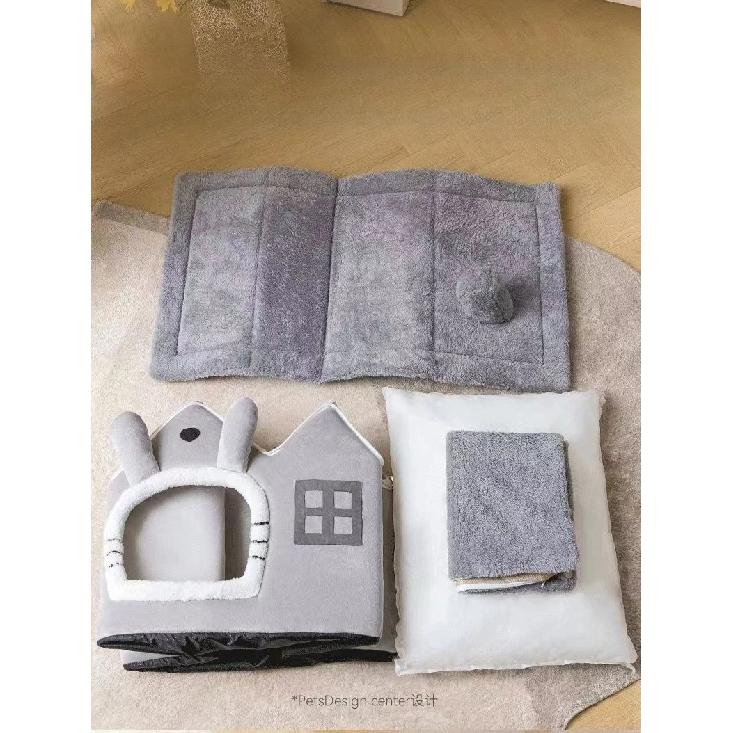 3kgFoldable Puppy House Small Dog Kennel Bed Mat Winter Cat Warm Bed Nest Pet Double Roof House Basket Pet Puppy Cave Sofa