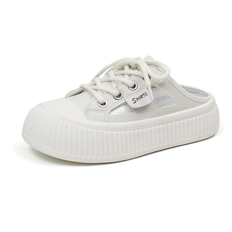 Baotou half slippers women's summer new outer wear hollowed out one pedal platform white shoes lazy sandals