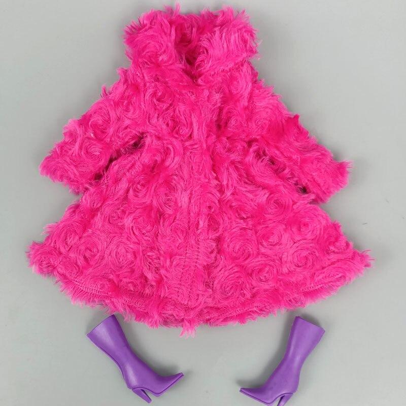 Pink Winter Long Sleeve Warm Cardigan Midi Coat for Barbie Doll Outfits Clothes for Barbie's Coat Kids Toy Playhouse Accessories