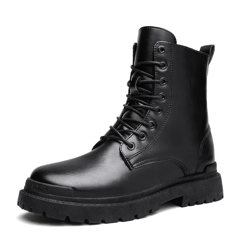 Fashion 2025 Men's British-Style Chelsea Combat Boots Mid-Calf Leather Work Shoes Side Zipper Wide Fit Non-Slip Comfort Footwear for Men