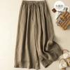 Cotton and Linen Wide-leg Pants Women Summer Retro Elastic Waist Ankle-Length Pants Lace-up Solid Versatile Loose Casual Pants