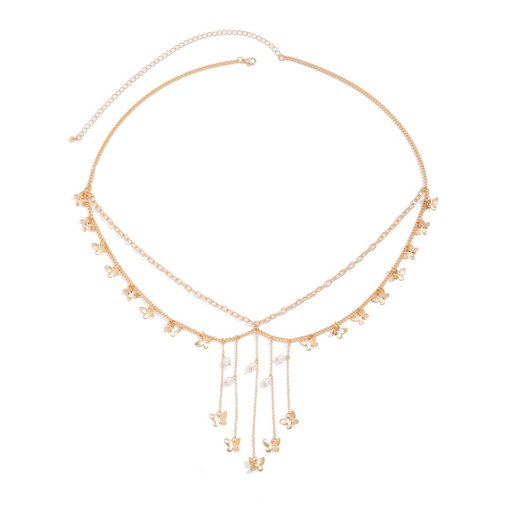 Sexy Metal Star Butterfly Waist Chain Beach Wind Waist Chain Pearl Chain Tassel Body Chain