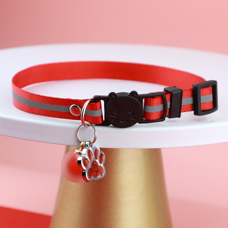 Reflective Cat Collar with Bell Basic Dog Cat Collar Buckle Adjustable Polyester Cat Dog Collar for Boys Girls Cats,Pet Supplies красный