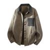 Men's Spring 2026 Retro Washed Cotton Jacket with Patchwork Lapel - Casual Trendy Outerwear