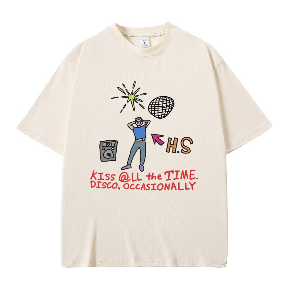 Kiss All The Time Disco Occasionally Album Funny Graphic Tshirt Unisex Women Hip Hop Fashion Casual T Shirt Cartoon Y2k Clothes XL