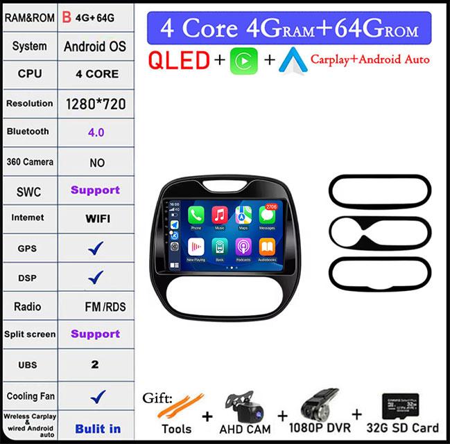 Car Radio Wireless Carplay for Renault Kaptur Captur Clio samsung QM3 2013 2014 2015 2016 MultimediaPlayer Android Auto 4G