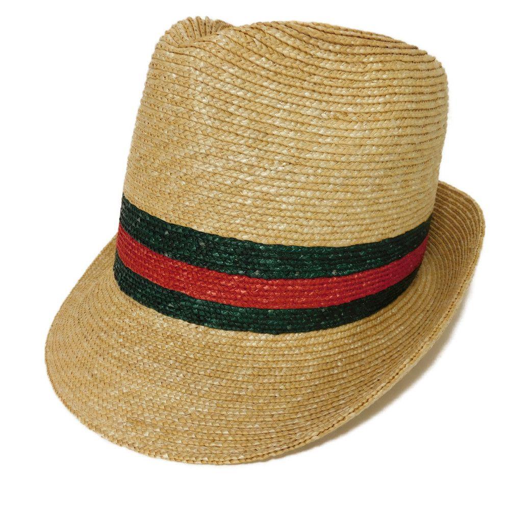 Used 9539 Woven Straw Hat 434760 K0M00 9666 7919 Sherry Green Red Straw Medium 22.4" Unused Web Stripe Natural Women's