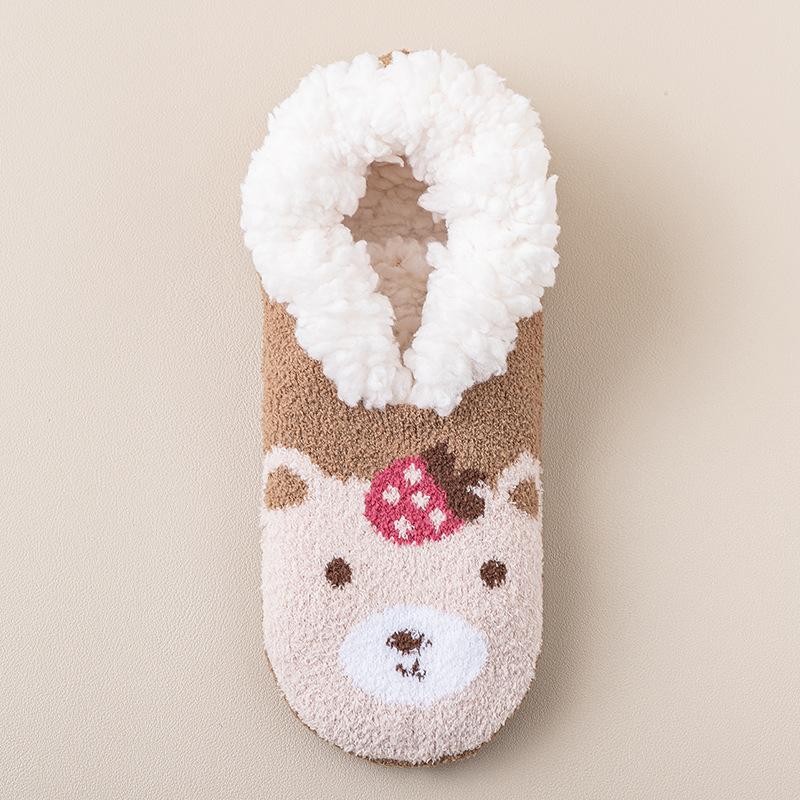 Fashion 1 Pair Cute Cartoon Christmas Home Floor Shoes Woman Winter Indoor Socks Shoes Soft Plush Anti-slip Sole Girls Warm Cotton Shoes
