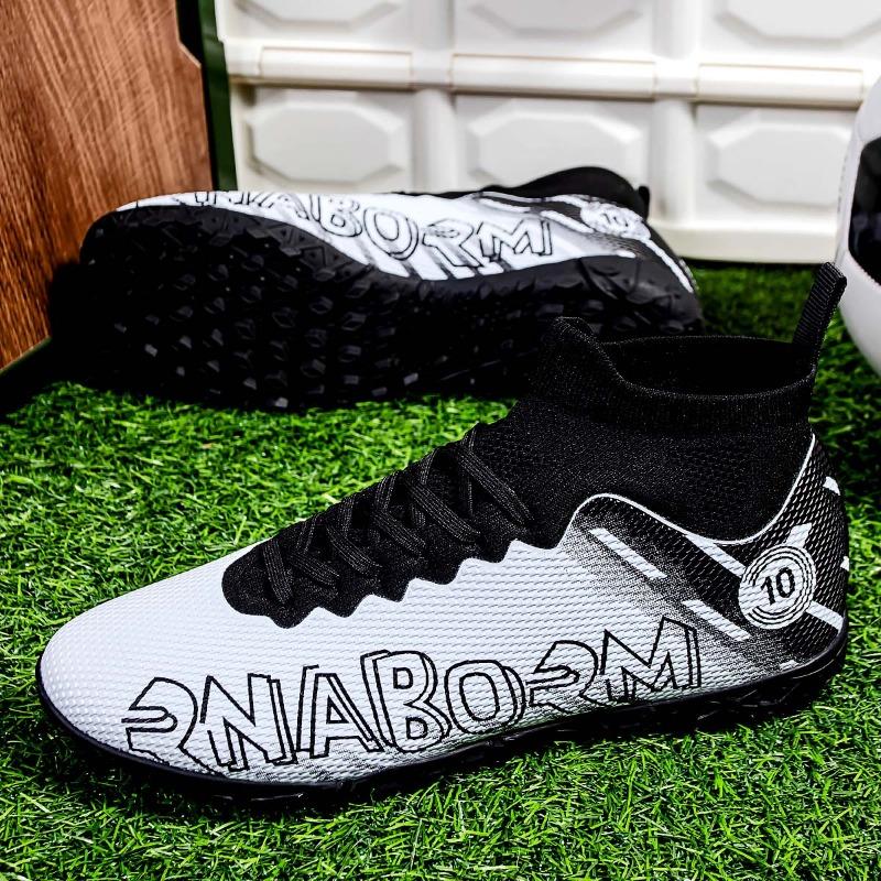 Herren Fußballschuhe mit Sockenmund, weiche Gummisohle, kurzgenagelte Kunstrasen-Fußballschuhe aus Leder für Jugendliche und Kinder