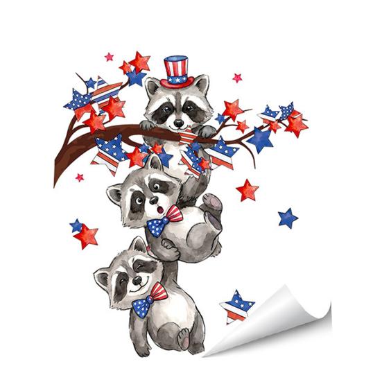 4th of July Window Clings Patriotic American Flag Red Blue White Tree Balloons Stickers Independence Memorial Day Static Decals for Store Glass Decor