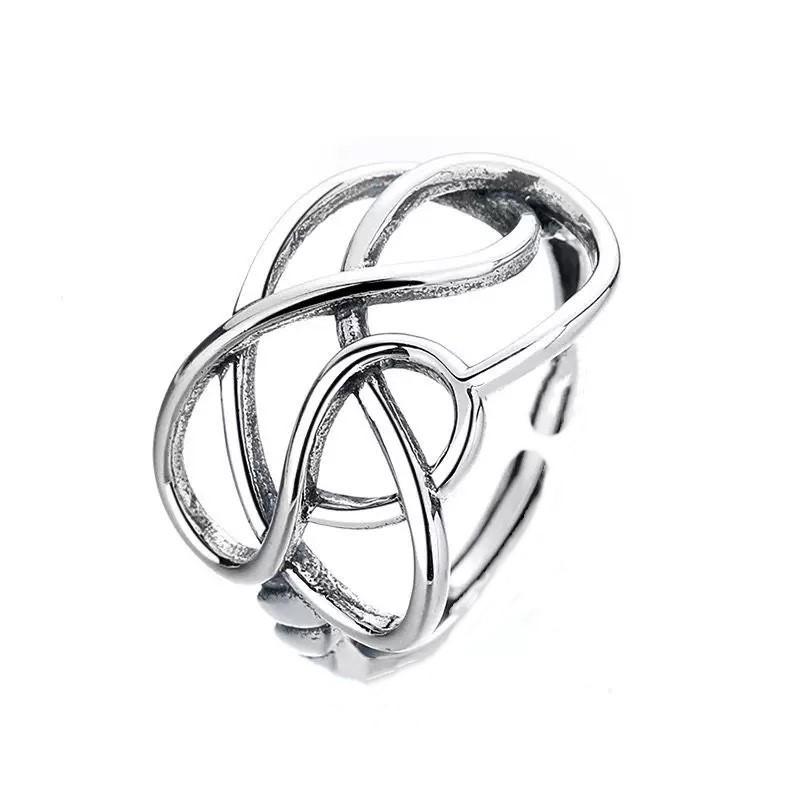 PANJBJ 925 Sterling Silver Line Hollow Ring For Women Wrap Couple Minimalist Handmade Simple Jewelry Party Gift Dropshipping