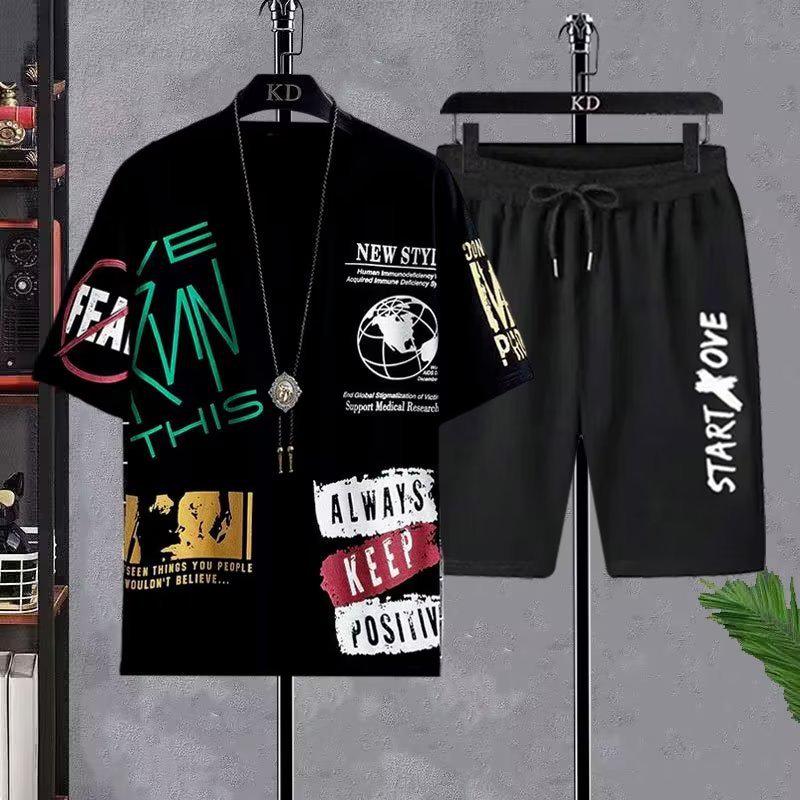 

Комплект футболка с коротким рукавом тай-дай и повседневные спортивные штаны - Мужская летняя спортивная одежда, дышащая и тонкая футболка с круглым вырезом. XL [120-140 lbs]