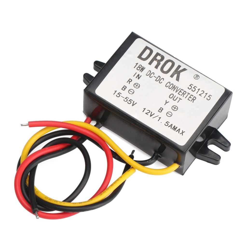 DROK Micro DC Voltage Buck Converter 15-55V 24V/36V/48V- 1.5A 18W Buck Power Supply Automotive Transformer Inverter for Car