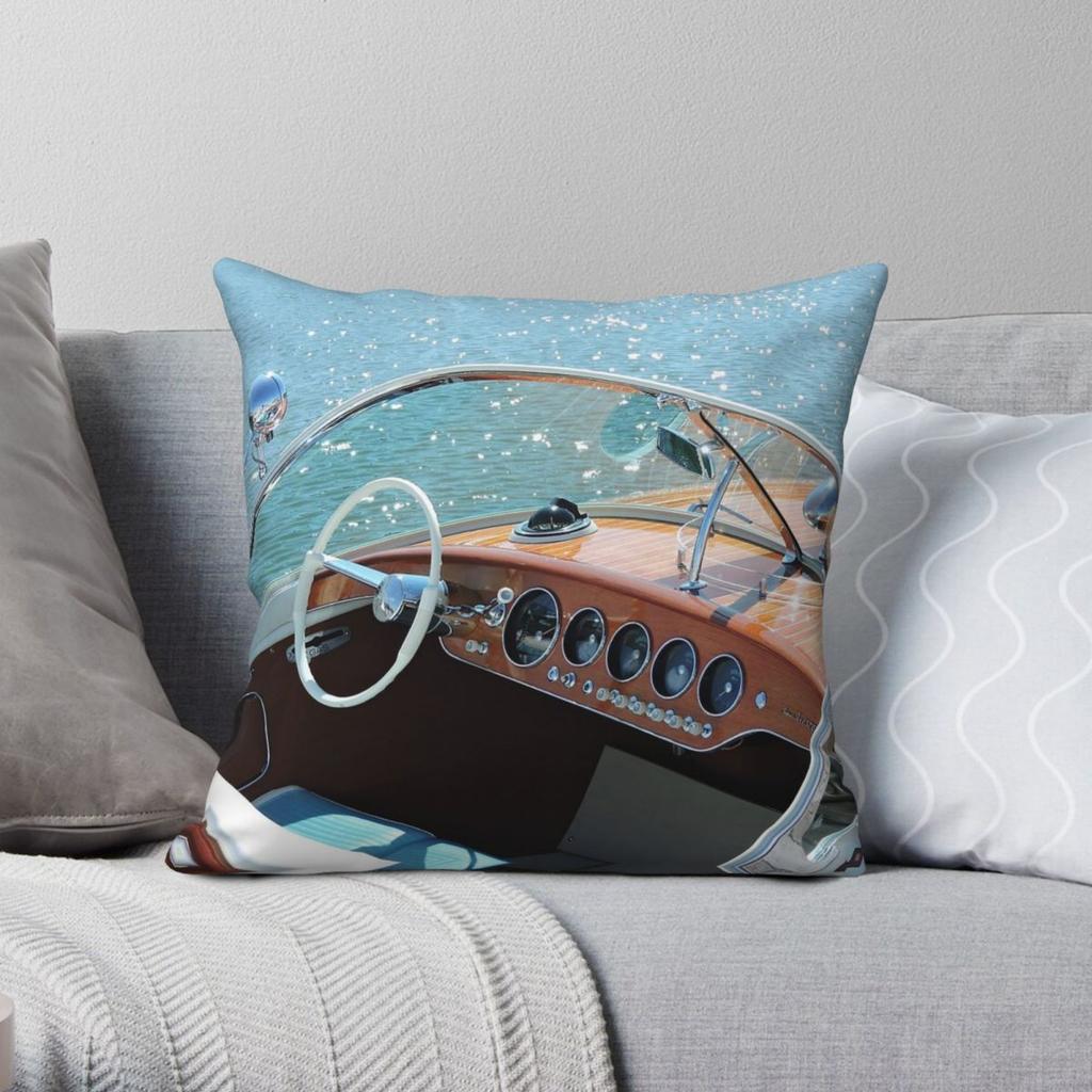 Riva Ariston Vintage Boat Square Pillowcase Polyester Linen Velvet Printed Zip Decor Pillow Case Room Cushion Cover