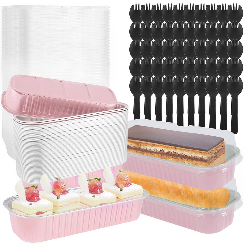 150Pcs Mini Cake Pans with Lids and Spoons 200ml Non-Stick Foil Baking Pans Tins Reusable Aluminum Foil Loaf Pans for Home