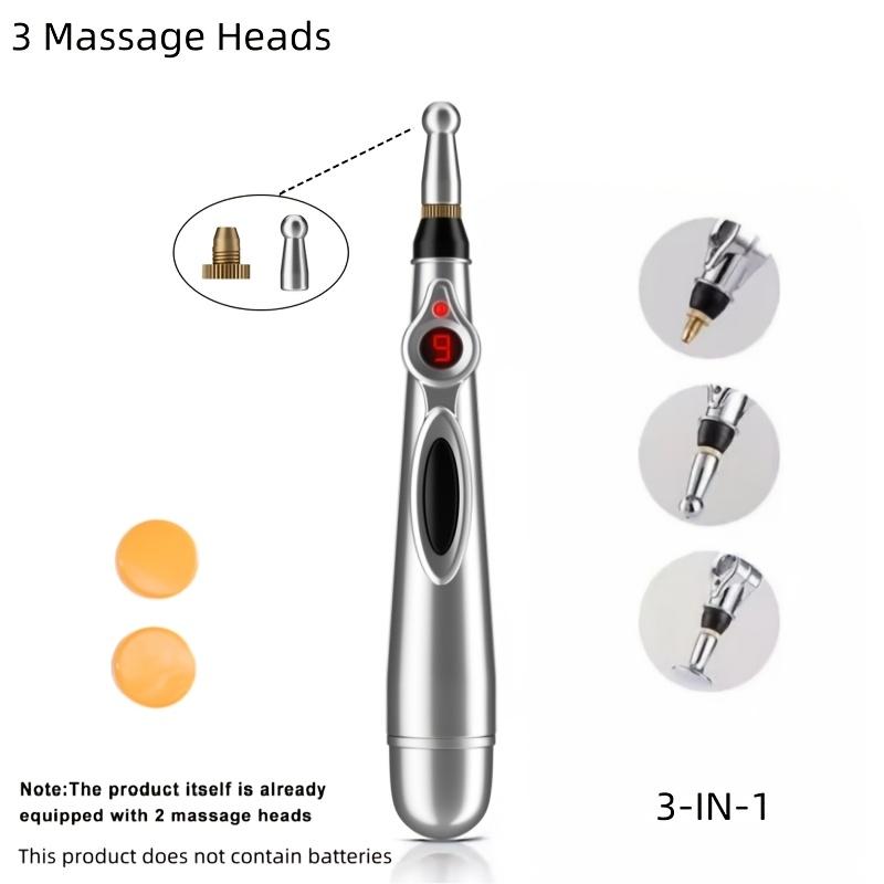 

1шт многофункциональная массажная ручка - 9-режимный меридианный массажер с питанием от батареек со сменными головками для шеи, спины, талии портативное интеллектуальное массажное устройство 3 massage heads