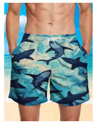 3D-gedruckte Cartoon-Haifischmuster Strand Herren Bunte Tier Muster Schwimm Sommer Hawaiianische Surfshorts