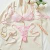 European and American Style Lace Embroidery Perspective Underwear Set, Sexy Straps Gather Bra, Thong, Fun Two-piece Set