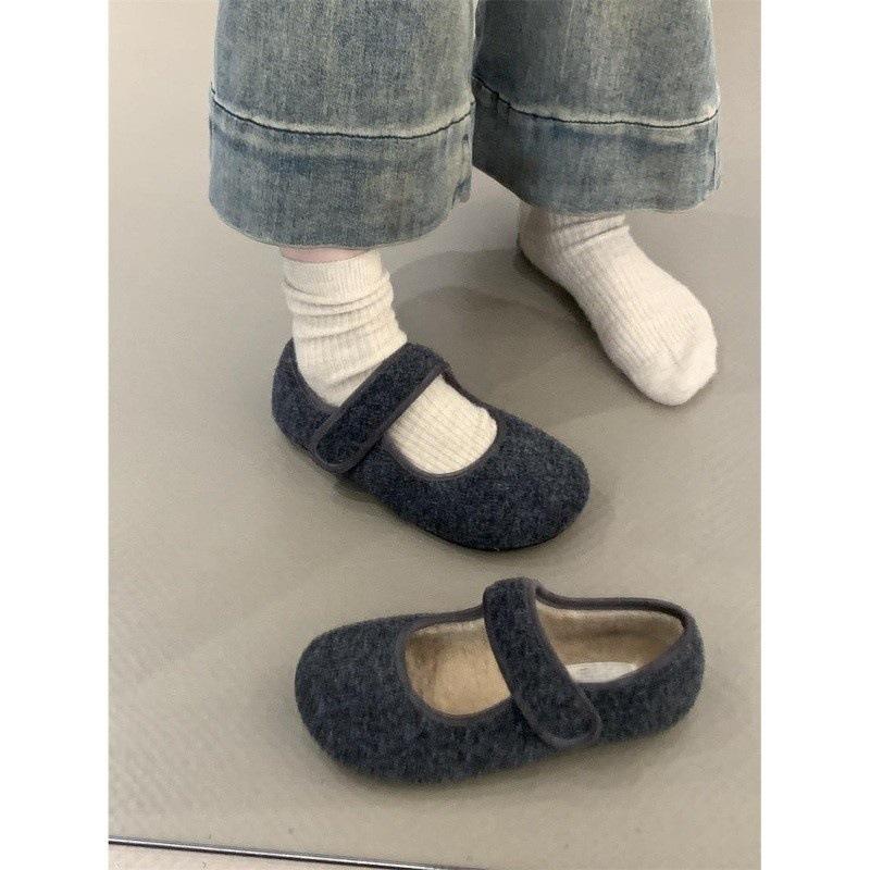 Mao Mao Shoes Women Wear Winter French Small Fragrant Wind Shallow Mouth Warm and Velvet One-word Mary Jane Shoes