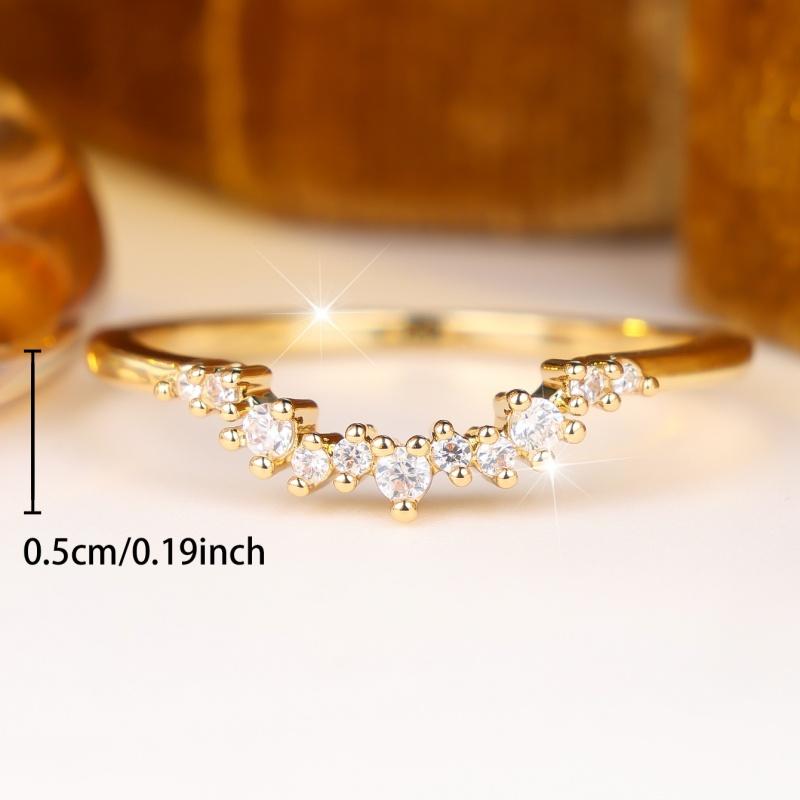Delicate Gold Color Curved Zircon Band Ring for Women Wedding Banquet Daily and Party