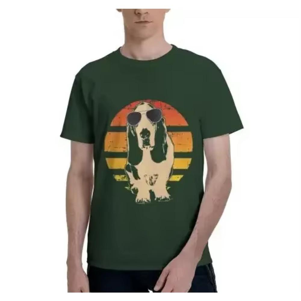 Retro Basset Hound T-Shirt Men Women Kids Gift Men Clothing Graphic T Shirts Cotton Four Seasons Daily Tees Short