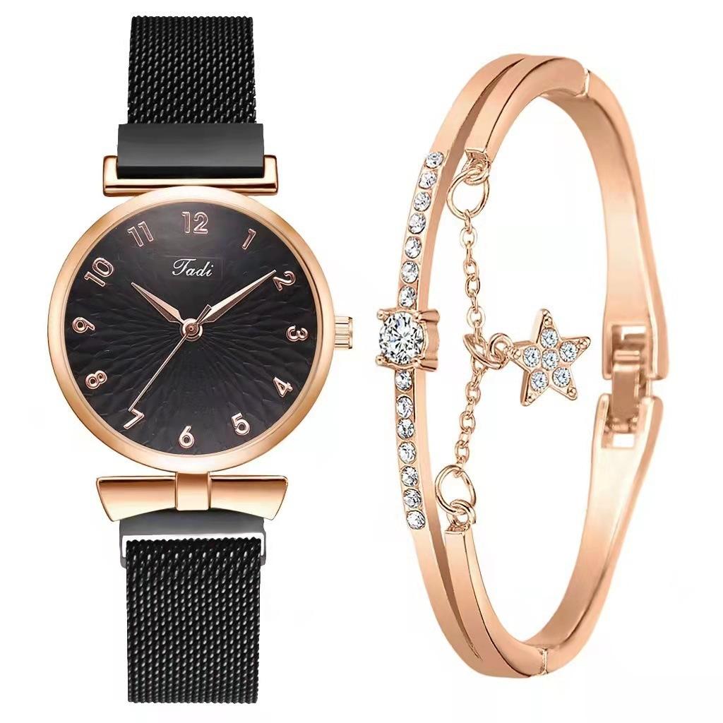 Hers Watch Sets Women Watch Top Brand Luxury Ladies Wristwatches Leather Strap Bracelet Quartz Watches for Women Pink Dial Clock