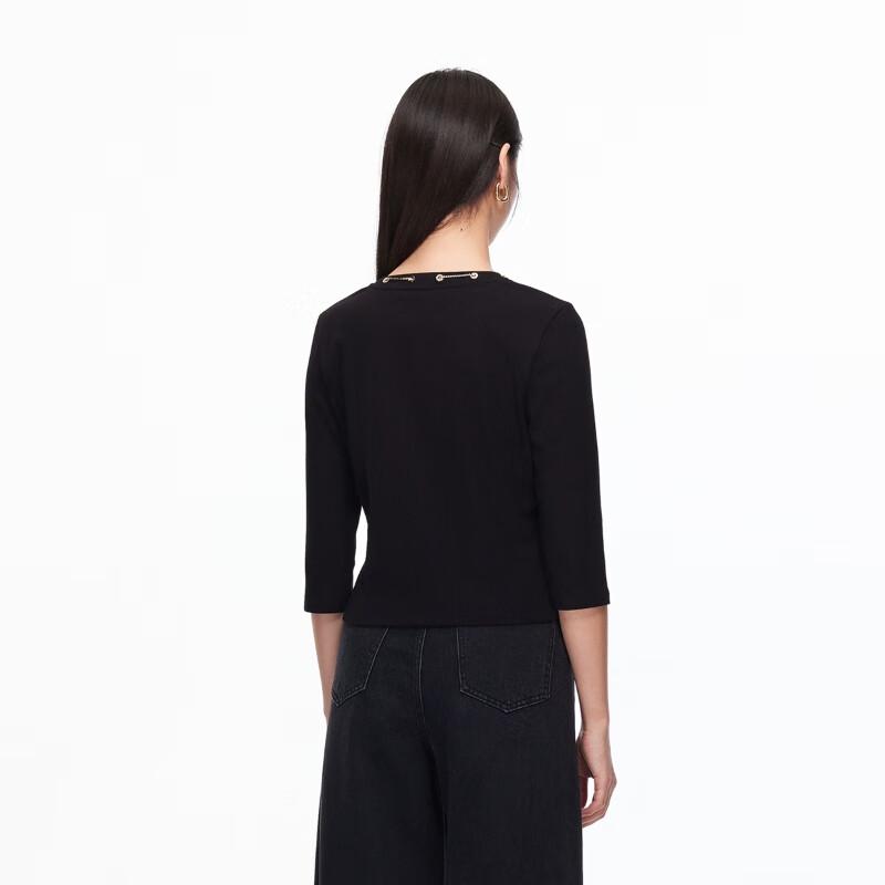 VEROMODA 2025 Autumn Slim-fit 3/4 Sleeve T-Shirt with Metal Butterfly Brooch