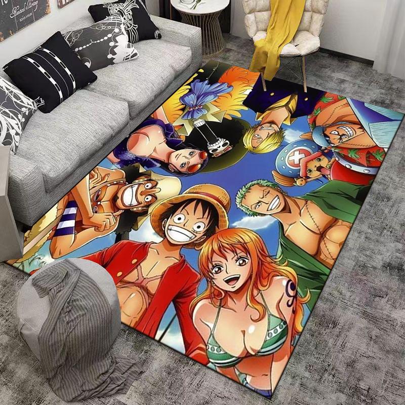 Anime Style Carpet with Colorful Characters and Tropical Theme Suitable for Use As an Anti-slip for Living Room Bedroom Sofas